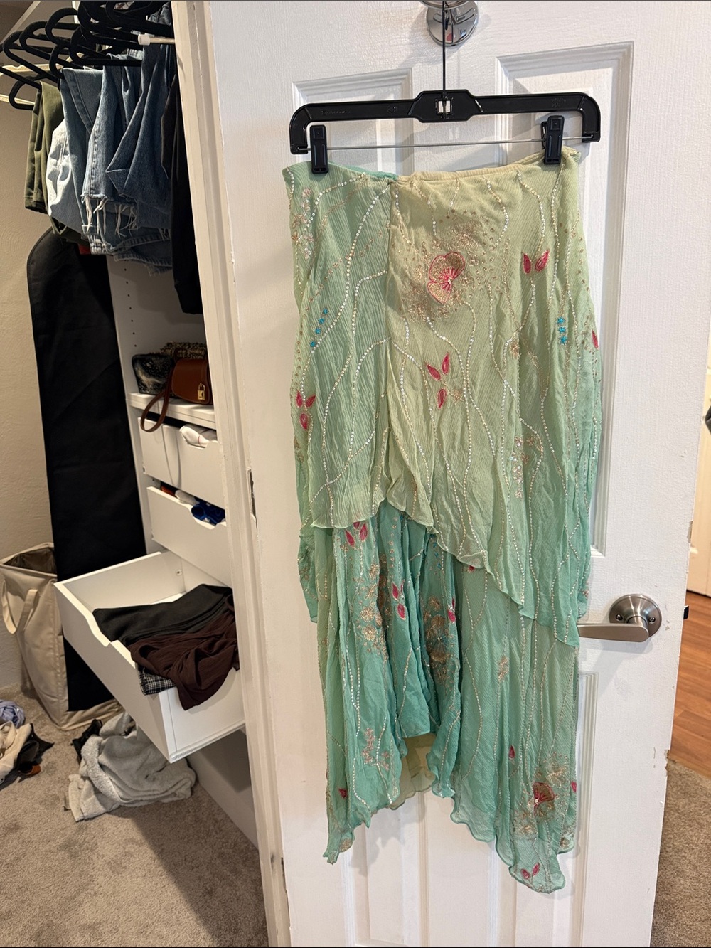 Light Green Embroidered Layered Women's Skirt - Picture 3 of 3